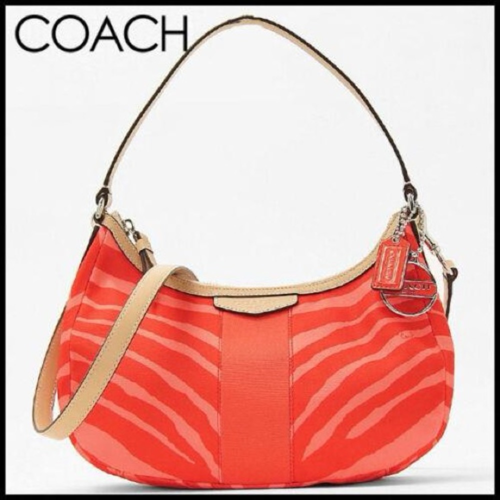 New Coach Demi Crossbody Purse Zebra Print Hot Orange/Tan F27386 SVC91